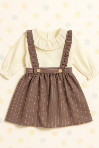 Set Rochita Sarafan Fetite cu Bluza, Crem si Maro [1]
