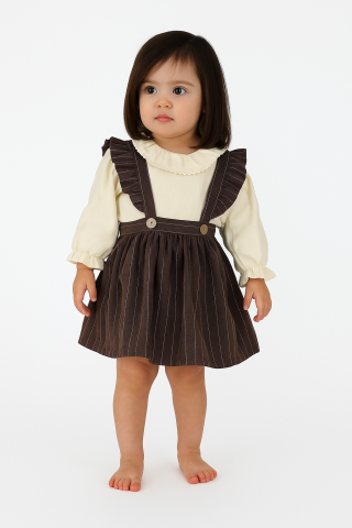 Set Rochita Sarafan Fetite cu Bluza, Crem si Maro [2]