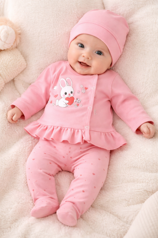 Set roz pentru nou-nascuti – 3 piese, model Iepuras [1]