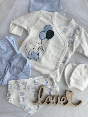 Set salopeta albastra 5 piese cu elefantei 0-3 luni [3]
