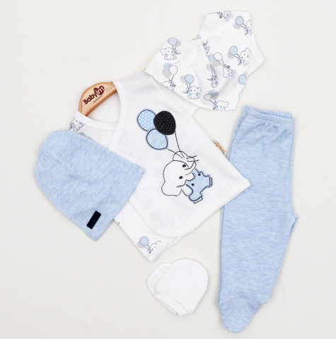 Set salopeta albastra 5 piese cu elefantei 0-3 luni [2]