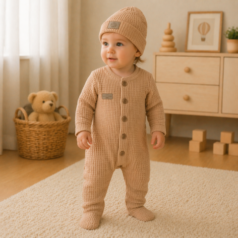 Salopete baieti - Set salopeta maro cu caciulita bebelusi baieti Murat