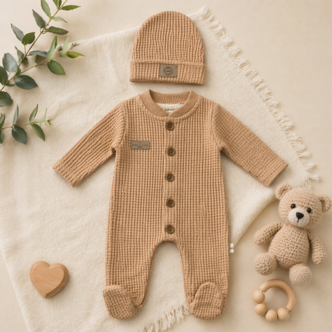 Set salopeta maro cu caciulita bebelusi baieti Murat [1]