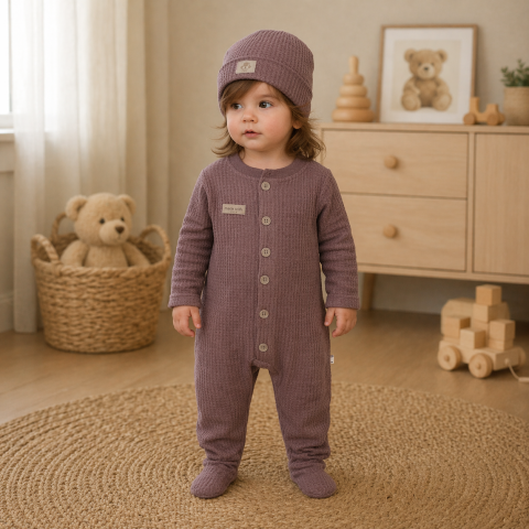 Salopete baieti - Set salopeta maro inchis cu caciulita bebelusi baieti Murat