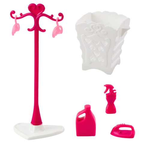 Set Spalatorie pentru Papusi cu Masina de Spalat, Uscator, Umeras si Cos, Roz [5]