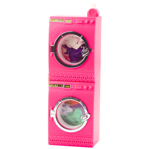 Set Spalatorie pentru Papusi cu Masina de Spalat, Uscator, Umeras si Cos, Roz [2]