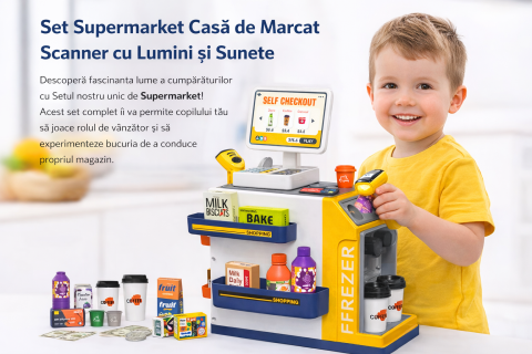 Supermarket - Set Supermarket copii cu casa de marcat si scanner, lumini si sunete | 3+ ani