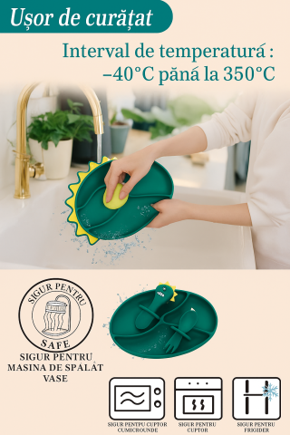 Set complet de hranire bebelusi Dinozaur, verde bebelul [5]