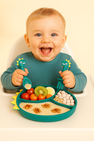 Seturi de hranire - Set complet de hranire bebelusi Dinozaur, verde bebelul