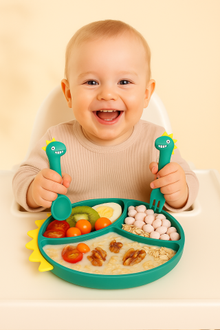 Set complet de hranire bebelusi Dinozaur, verde bebelul [1]