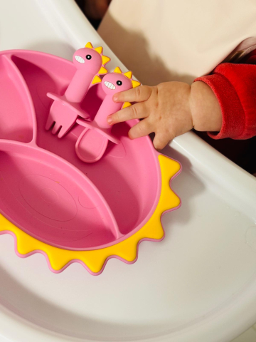 Set complet de hranire bebelusi Dinozaur, roz bebelul [2]