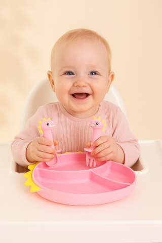 Set complet de hranire bebelusi Dinozaur, roz bebelul [1]