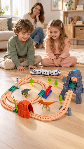 Set tren electric parc dinozauri cu lumini si sunete 95 cm, 3 ani+ [1]