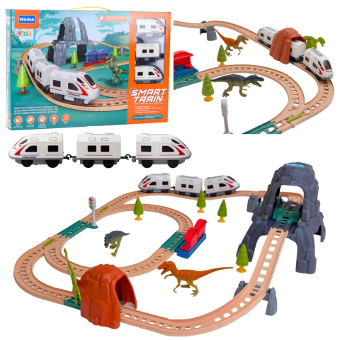 Trenuri cu sine - Set tren electric parc dinozauri cu lumini si sunete 76 cm