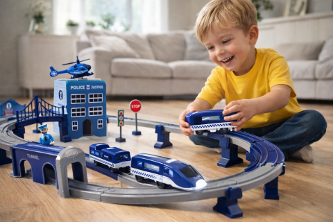 Jucarii Copii - Set Trenulet Oras Politie Police Town Albastru 203 km/h