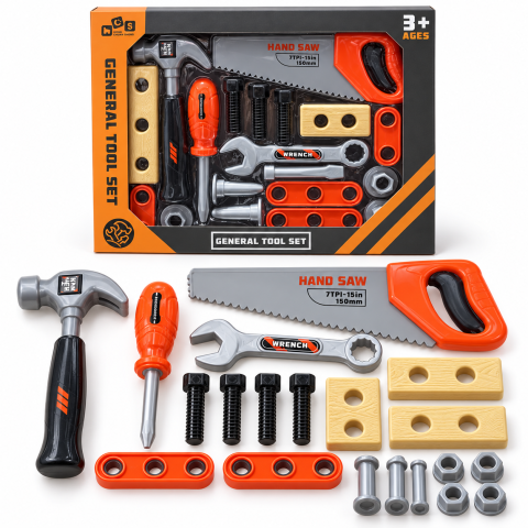Ateliere si bancuri de lucru - Set unelte de jucarie cu fierastrau manual, ciocan si accesorii, 3 ani+