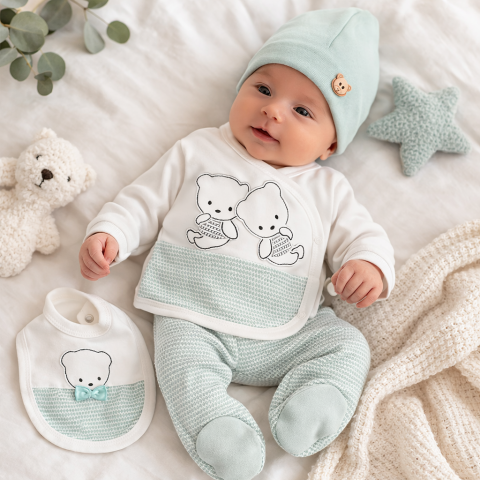 Seturi nou nascuti (0-3 luni) - Set 5 piese pentru nou nascuti, model cu Ursuleti