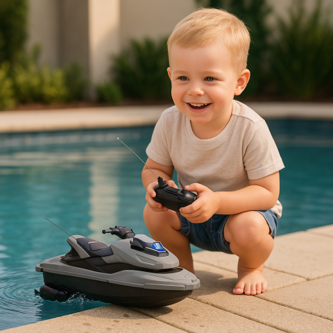 Vehicule si jucarii R/C - RC Jet Ski 1:42 pentru Joaca pe Apa - Gri