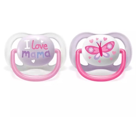 Suzeta PHILIPS AVENT Ultra Air, 0-6 luni, 2 buc, ROZ-MOV [1]