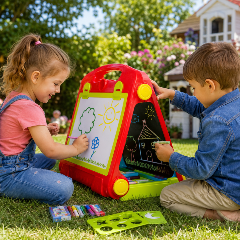 Jucarii - Tabla pliabila 2in1 valiza marker creta copii Bebelul
