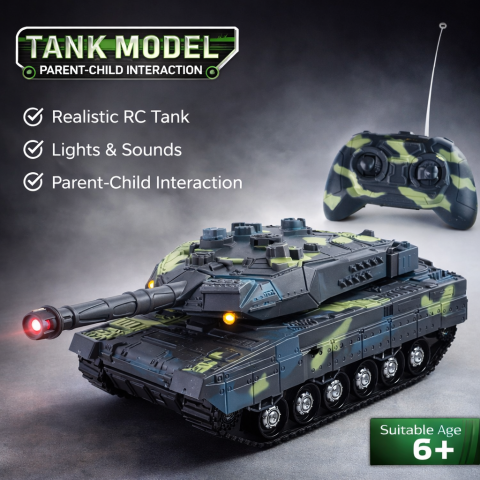 Tancuri R/C - Tanc Militar cu Telecomanda Moro, Sunete de Impuscaturi, LED, 34 cm