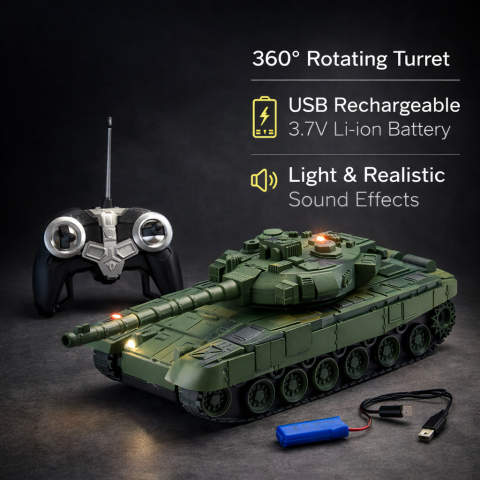 Tancuri R/C - Tanc militar T90 telecomandat RC cu lumini si sunete verde 1:18