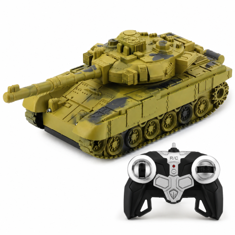 Jucarii cu telecomanda (RC) - Tanc militar T90 telecomandat RC cu lumini si sunete verde 1:18