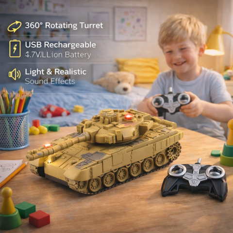 Tancuri R/C - Tanc militar T90 telecomandat RC cu lumini si sunete verde 1:18