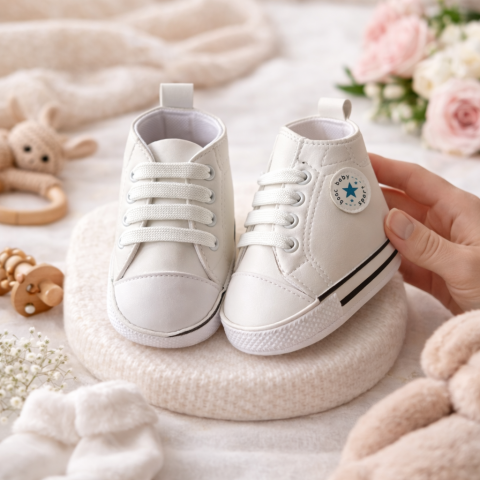 Tenisi BOAC albi bebelusi cu sireturi [1]