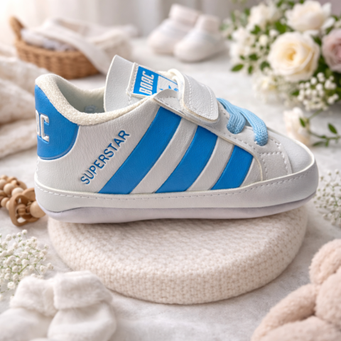 Adidasi BOAC pentru bebelusi albastri cu sireturi si scai [1]