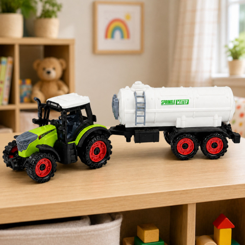 Tractor agricol cu cisterna, tractiune prin frictiune, 34 cm, verde-alb, 3 ani+ [3]