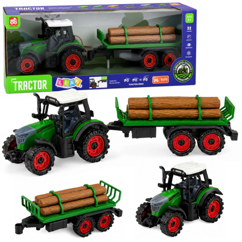 Jucarii - Tractor agricol cu remorca pentru busteni, tractiune prin frictiune, 35 cm, verde, 3 ani+