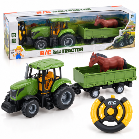 Tractoare R/C - Tractor cu telecomanda cu remorca si cal inclus 48 cm, 8 ani+