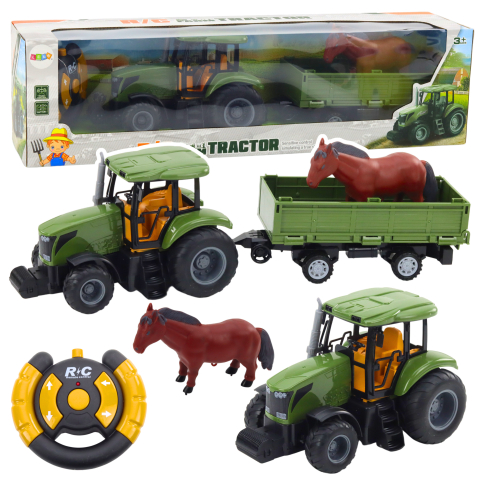 Jucarii cu telecomanda (RC) - Tractor cu telecomanda cu remorca si cal inclus 48 cm, 8 ani+