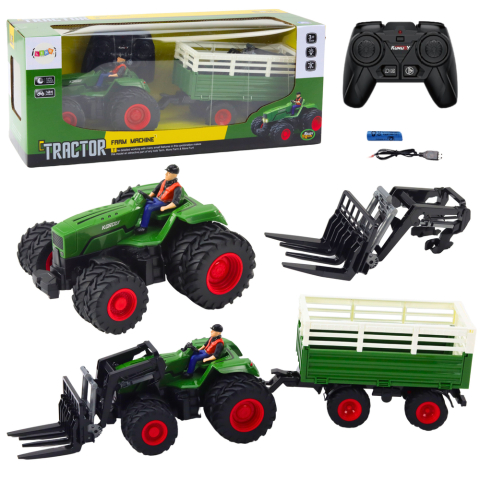 Jucarii cu telecomanda (RC) - Tractor cu telecomanda cu Remorca si Furca roti duble 1:24, 3 ani+