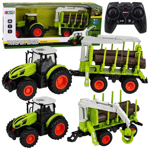 Jucarii cu telecomanda (RC) - Tractor cu telecomanda, remorca forestiera si busteni 1:24, 3 ani+