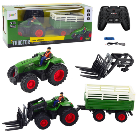 Jucarii cu telecomanda (RC) - Tractor cu telecomanda, remorca si furci 1:24, 3 ani+