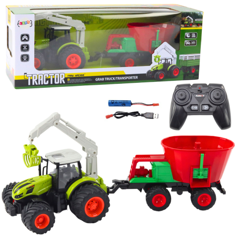 Jucarii cu telecomanda (RC) - Tractor cu telecomanda, semanatoare si cleste rotativ, 3 ani+