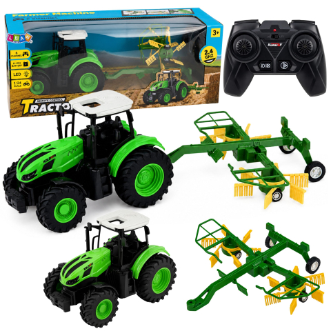 Jucarii cu telecomanda (RC) - Tractor cu telecomanda si Grebla RC Lumini LED 1:24, 3 ani+