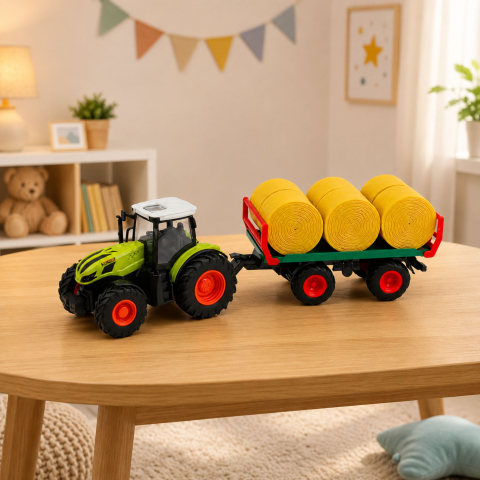 Tractor cu telecomanda si remorca cu baloti de fan 1:24, 3 ani+ [5]