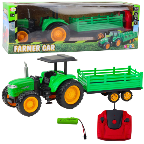 Jucarii cu telecomanda (RC) - Tractor cu telecomanda si remorca Lean Toys Verde, 3 ani+