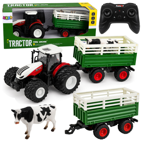 Jucarii cu telecomanda (RC) - Tractor cu telecomanda si remorca plus figurina vaca 1:24, 3 ani+
