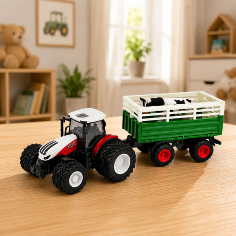 Tractor cu telecomanda si remorca plus figurina vaca 1:24, 3 ani+ [4]