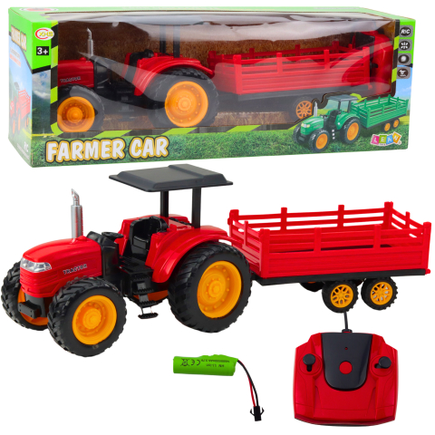 Jucarii cu telecomanda (RC) - Tractor cu telecomanda si remorca Rosu, 3 ani+