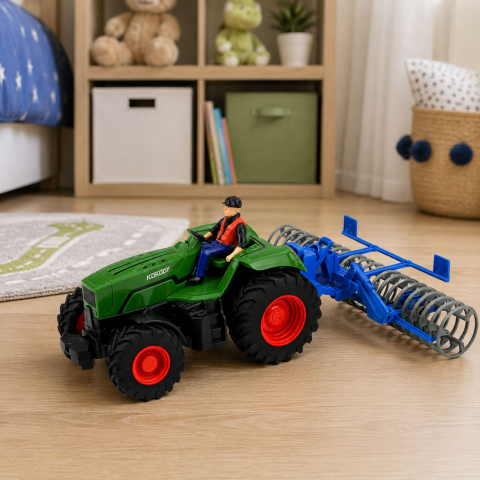 Tractor cu telecomanda si tavalug agricol cu fermier 1:24, 3 ani+ [3]