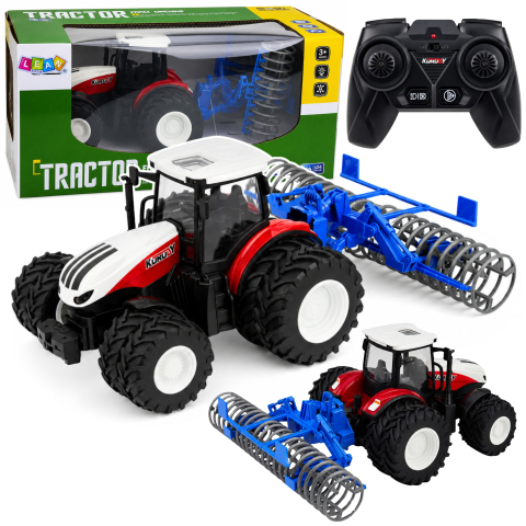 Jucarii cu telecomanda (RC) - Tractor cu telecomanda si tavelug RC Lumini Rosu 1:24, 3 ani+