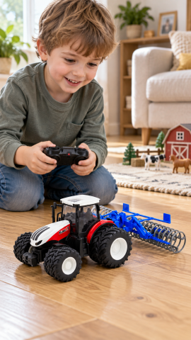 Tractor cu telecomanda si tavelug RC Lumini Rosu 1:24, 3 ani+ [7]