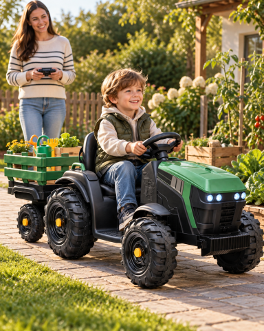 Tractor Electric cu Remorca BDM0925 Military Green, Roti EVA, Scaun Piele, 3 ani+ [7]