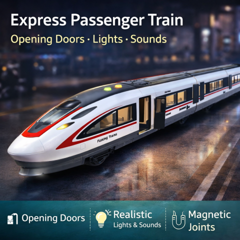 Trenulete - Tren de Pasageri Express cu Usi Care se Deschid, Lumini si Sunete