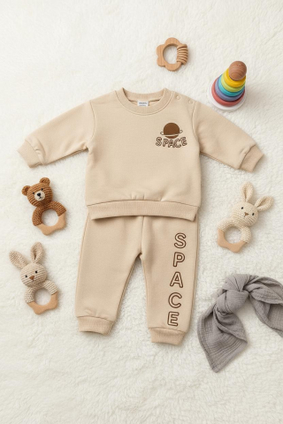 Trening bebelusi Babycoy din bumbac 100% -  SPACE - Crem [3]